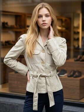 Vintage Split Skate Denim Jacket Tan 100% Cotton Y2K Streetwear Women's Small